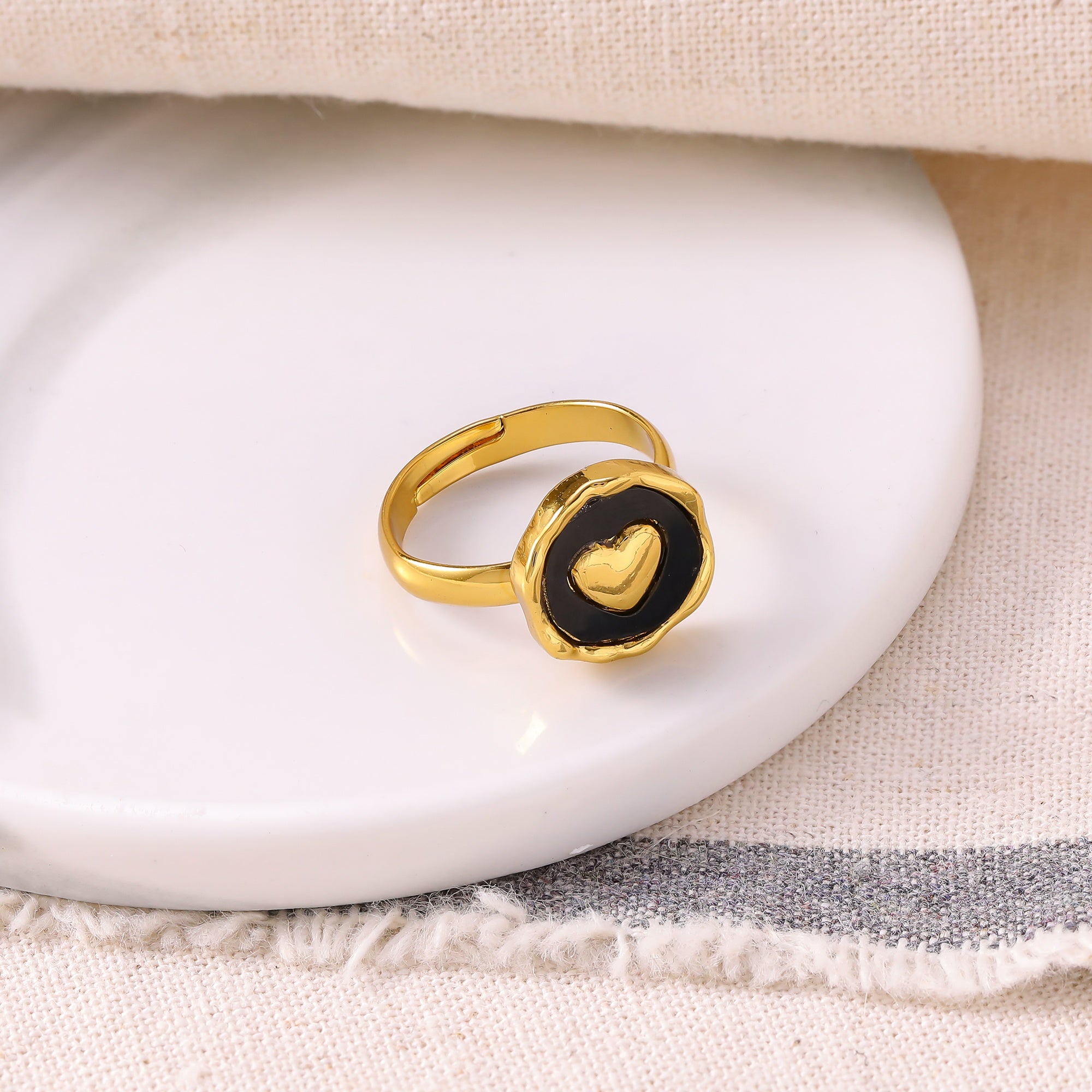 Heart Shape Open Ring For Adults, Waterproof Non Tarnish 304 Stainless Steel With KC Golden Water Plating And Resin Inlay
