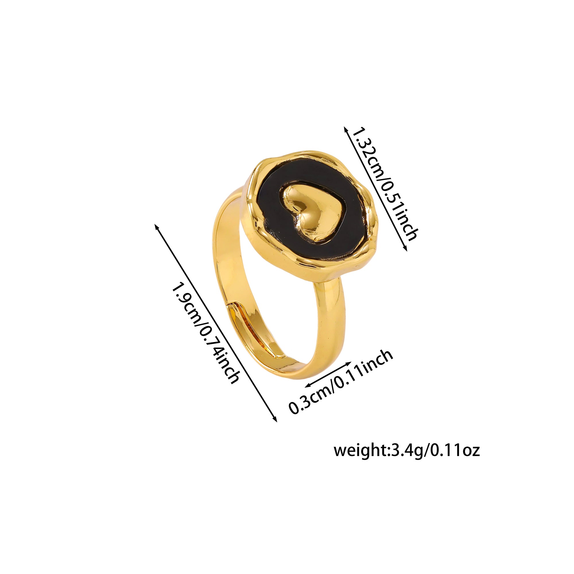 Heart Shape Open Ring For Adults, Waterproof Non Tarnish 304 Stainless Steel With KC Golden Water Plating And Resin Inlay