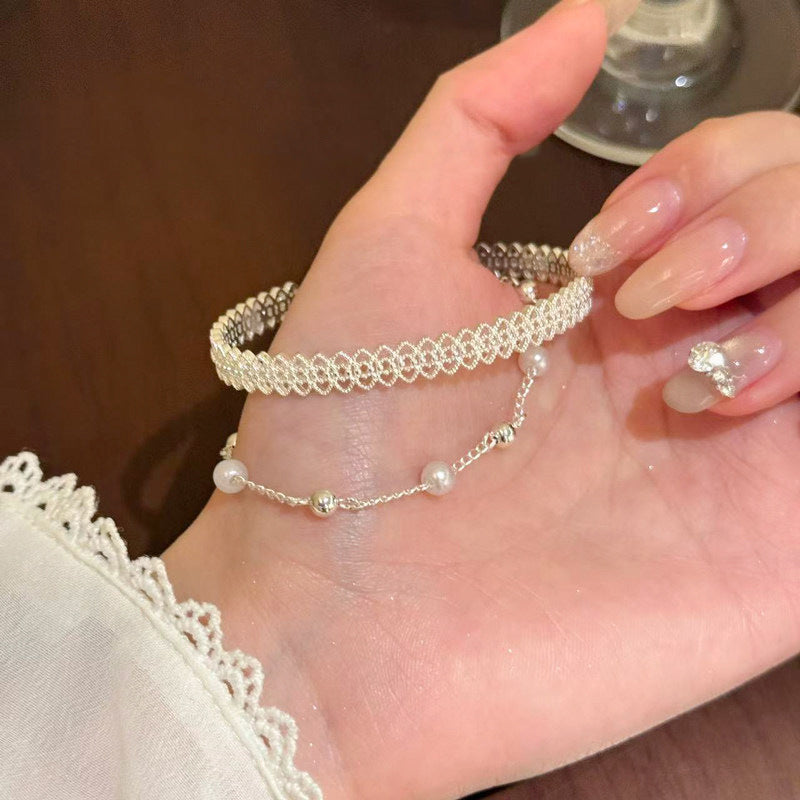 Lace Silver Plated Copper Bracelet For Women With Electroplated Gold Plating Process