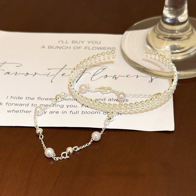 Lace Silver Plated Copper Bracelet For Women With Electroplated Gold Plating Process