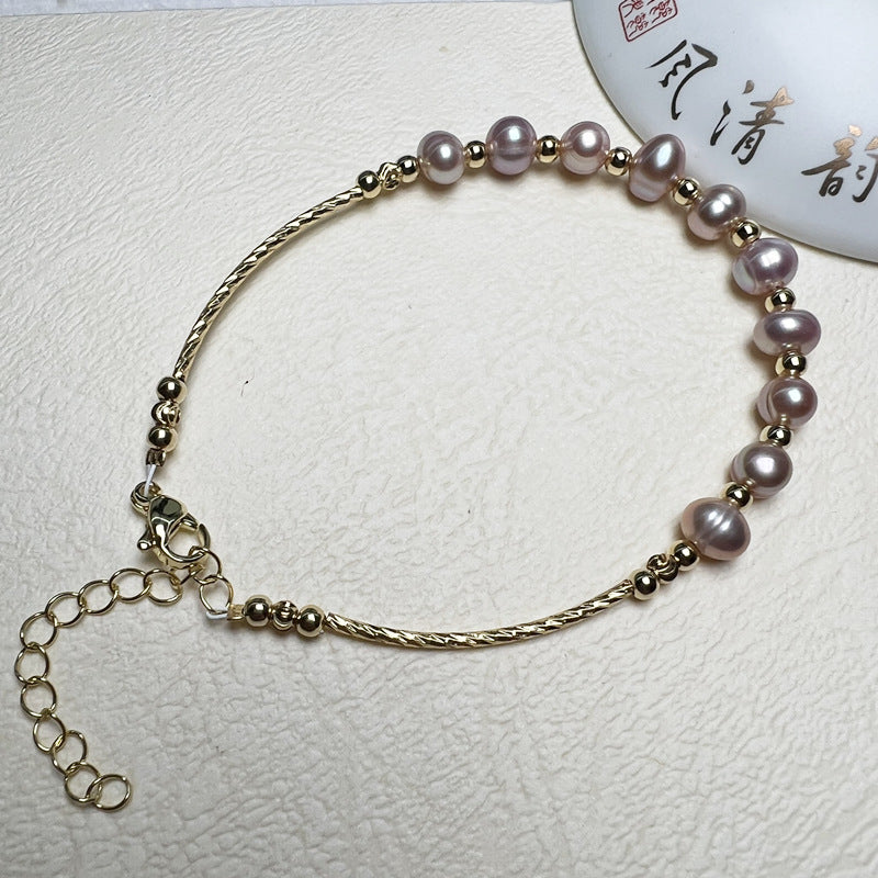Freshwater Pearl Bracelet For Women With 5-6mm White Pearls Featuring Beading Craft