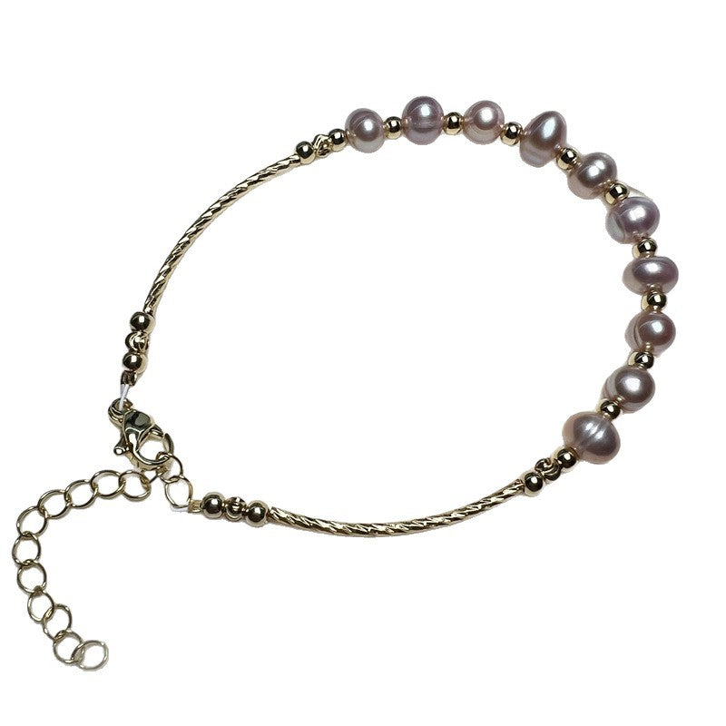 Freshwater Pearl Bracelet For Women With 5-6mm White Pearls Featuring Beading Craft