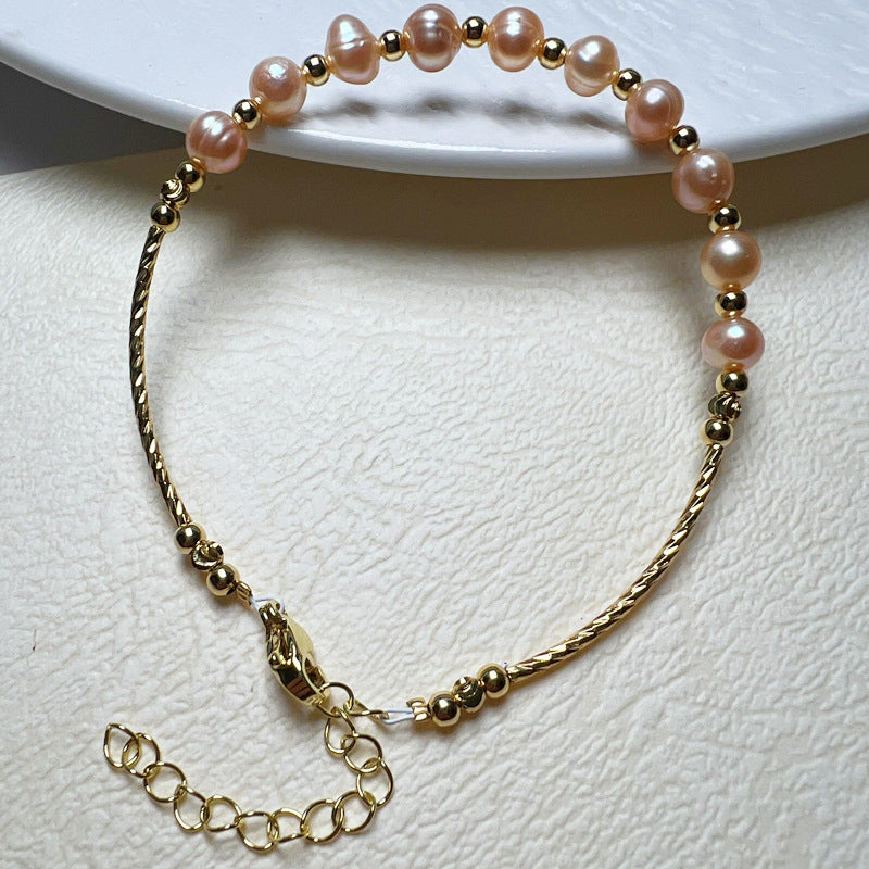 Freshwater Pearl Bracelet For Women With 5-6mm White Pearls Featuring Beading Craft