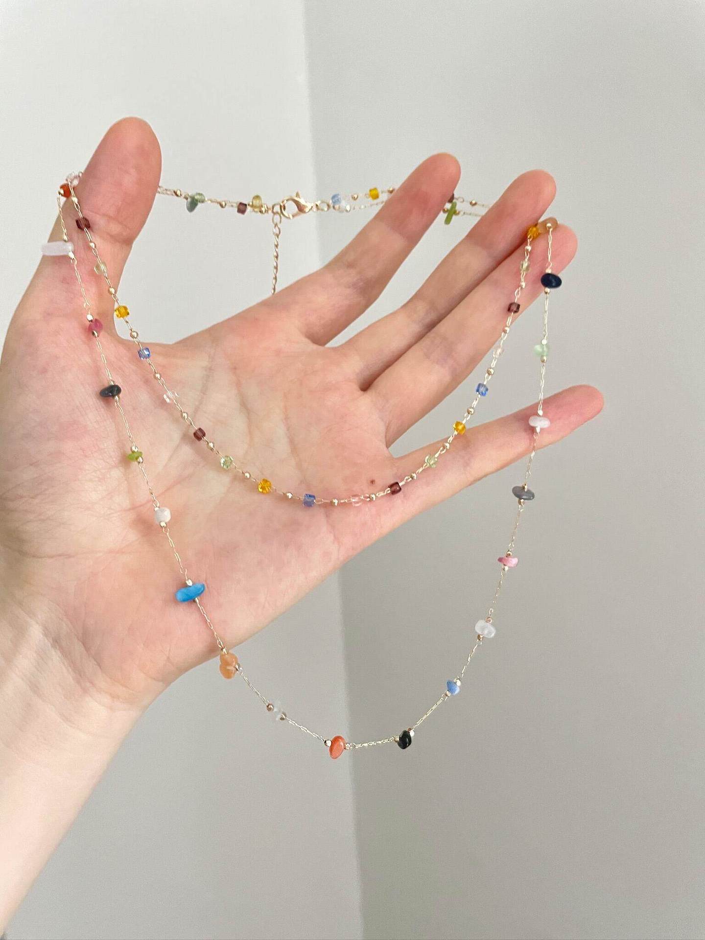 Sweet Multicolor Beading Necklace For Women With Beaded Chain, Handmade Beaded Craft Jewelry