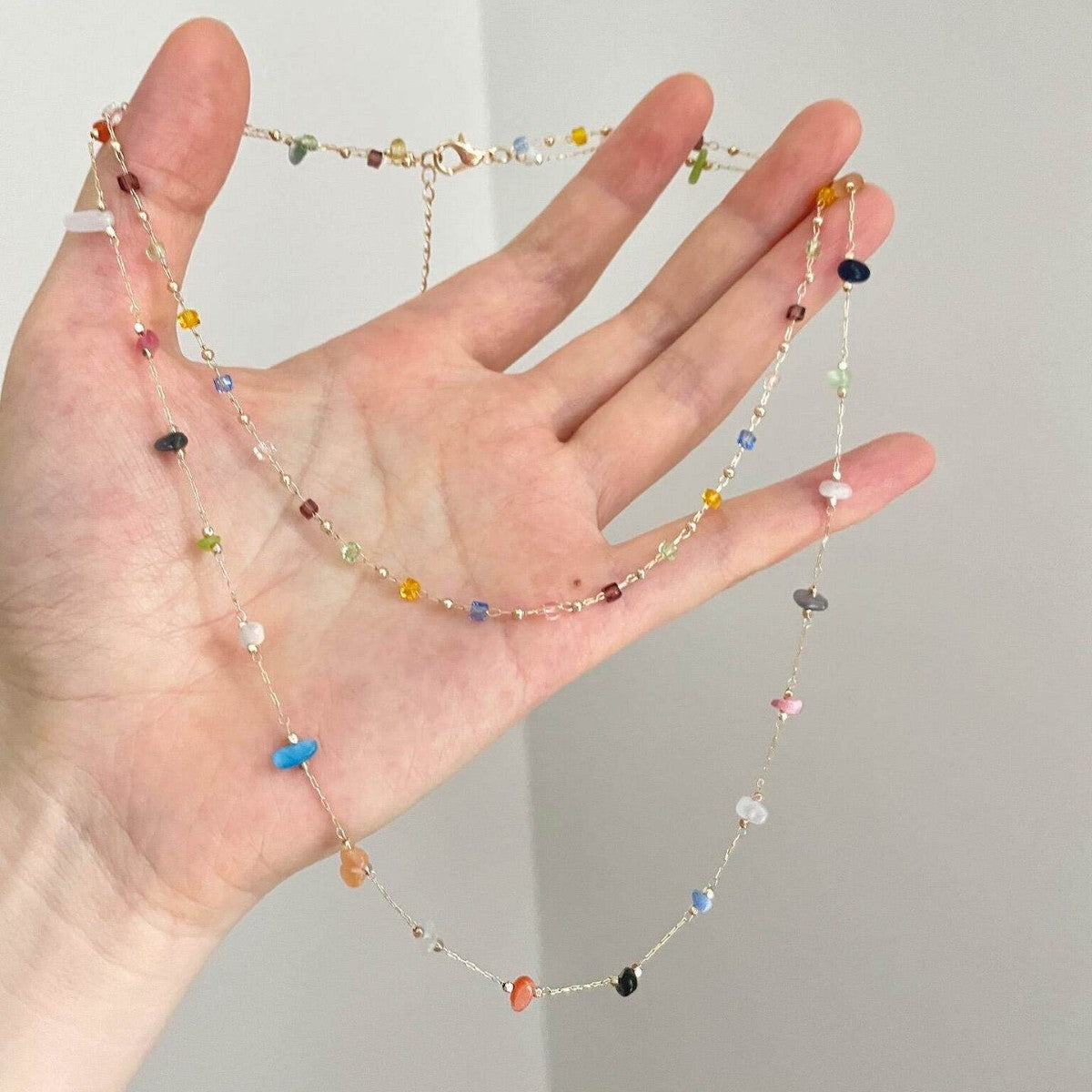 Sweet Multicolor Beading Necklace For Women With Beaded Chain, Handmade Beaded Craft Jewelry