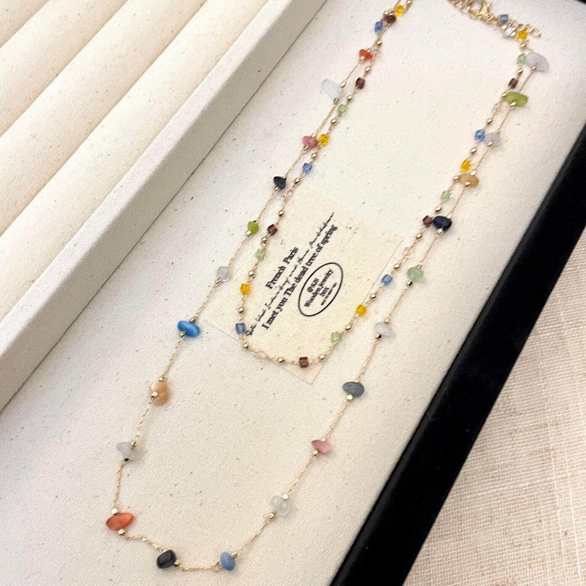 Sweet Multicolor Beading Necklace For Women With Beaded Chain, Handmade Beaded Craft Jewelry