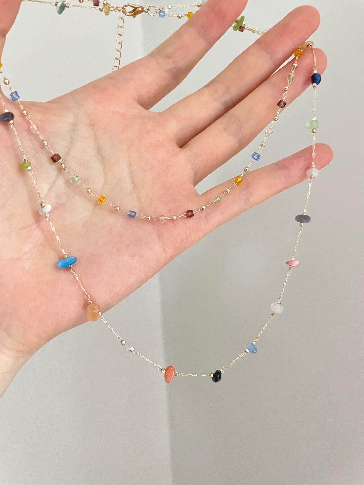 Sweet Multicolor Beading Necklace For Women With Beaded Chain, Handmade Beaded Craft Jewelry