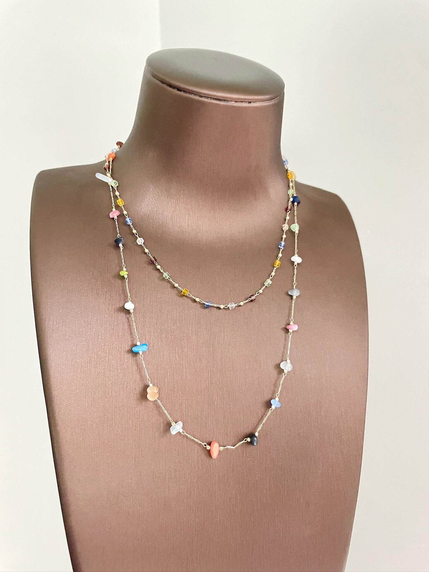 Sweet Multicolor Beading Necklace For Women With Beaded Chain, Handmade Beaded Craft Jewelry