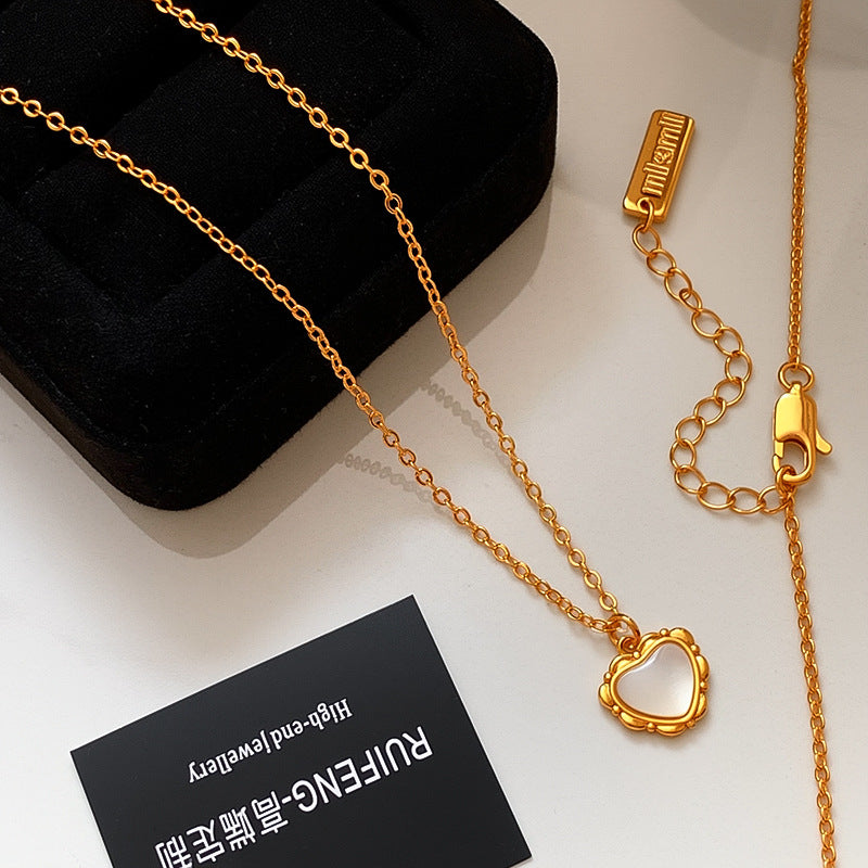 Heart Shape Long Necklace For Women In Copper Chain With Real Gold Plated Finish And Shell Pendant