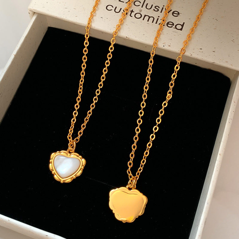 Heart Shape Long Necklace For Women In Copper Chain With Real Gold Plated Finish And Shell Pendant