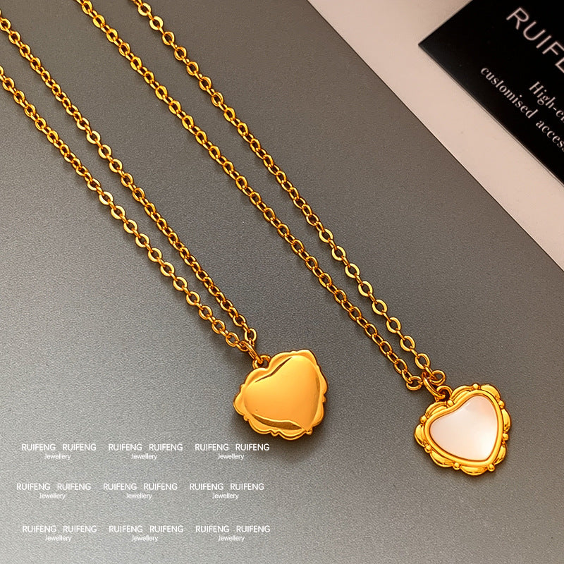 Heart Shape Long Necklace For Women In Copper Chain With Real Gold Plated Finish And Shell Pendant