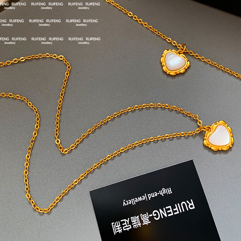 Heart Shape Long Necklace For Women In Copper Chain With Real Gold Plated Finish And Shell Pendant