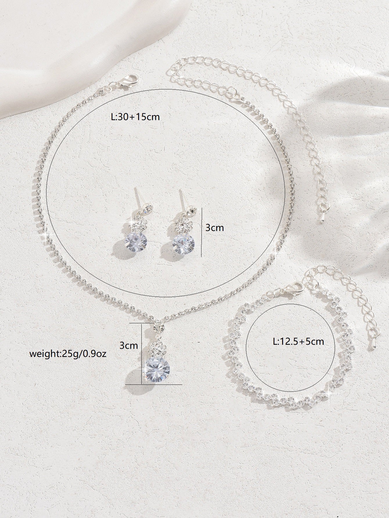 Geometric Copper Jewelry Set With Zircon Inlay, Simple Style For Women, 3 Pieces Set