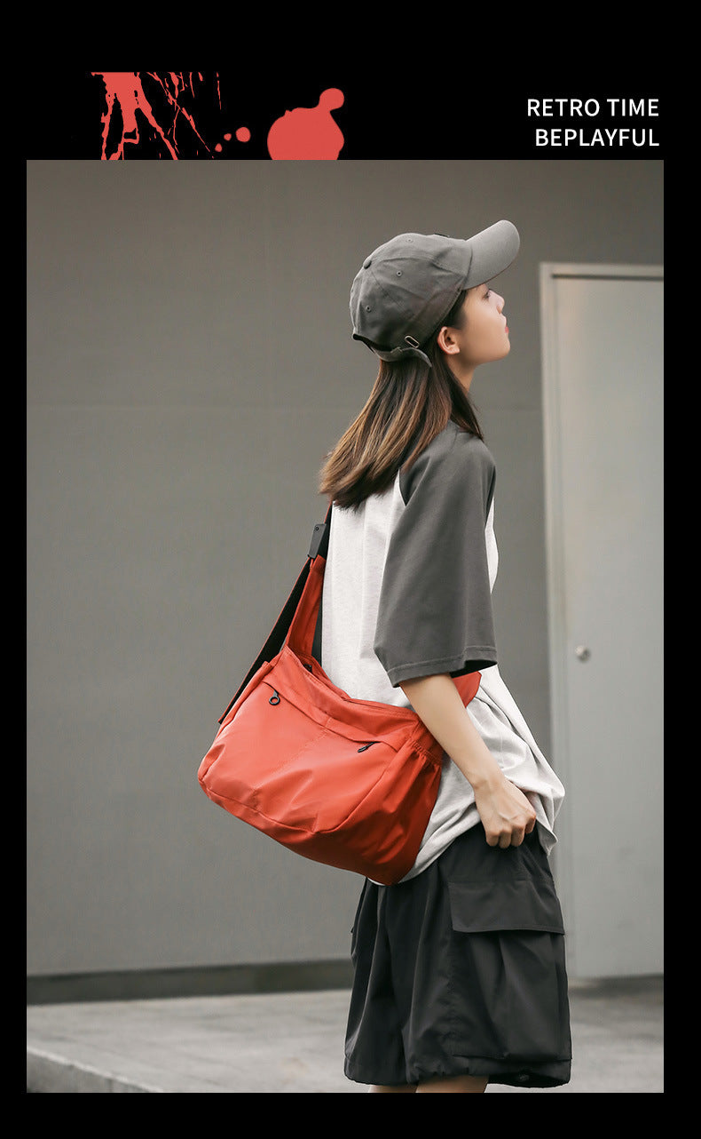 Men's Nylon Dumpling Shape Tote Bag With Sewing Thread And Portable Sling Strap