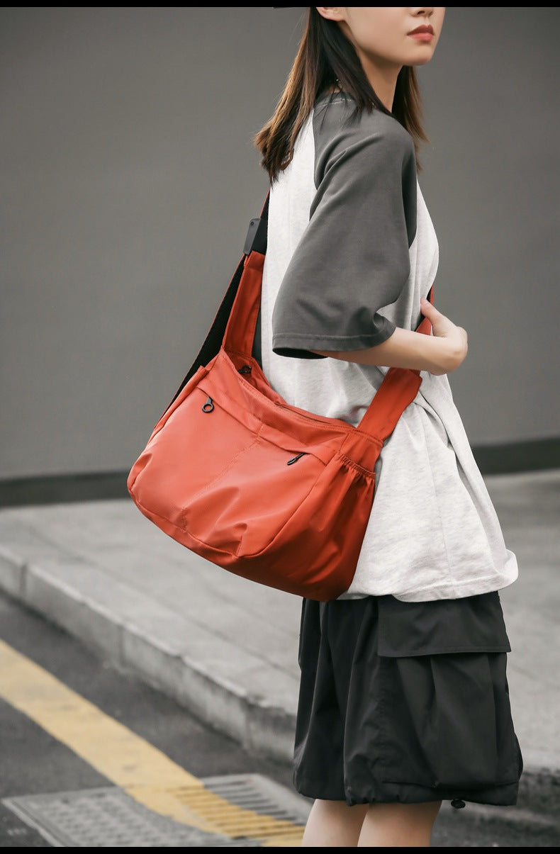 Men's Nylon Dumpling Shape Tote Bag With Sewing Thread And Portable Sling Strap