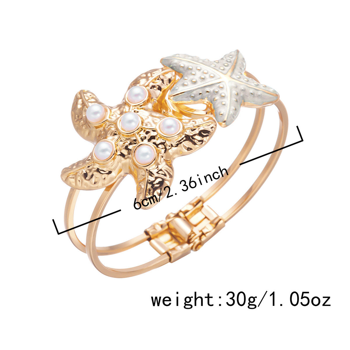 Exaggerated Starfish Enamel Bangle For Women In Gold Alloy With Imitation Pearl Inlay