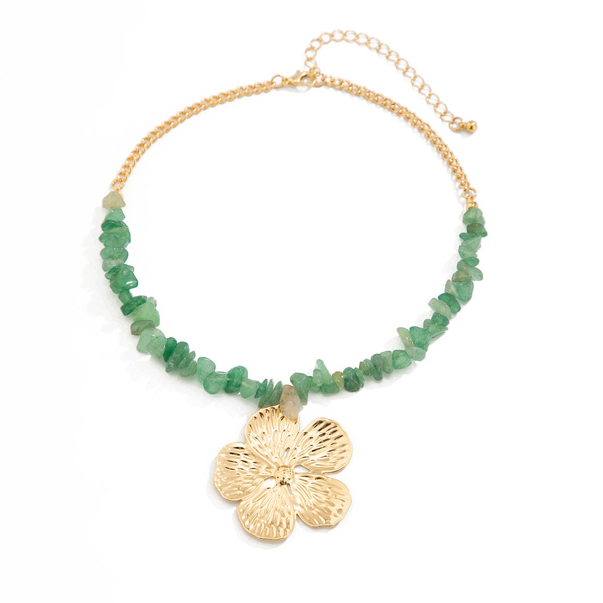 Asymmetrical Flowers Necklace For Women With Ferroalloy Chain And Alloy Pendant In Gold
