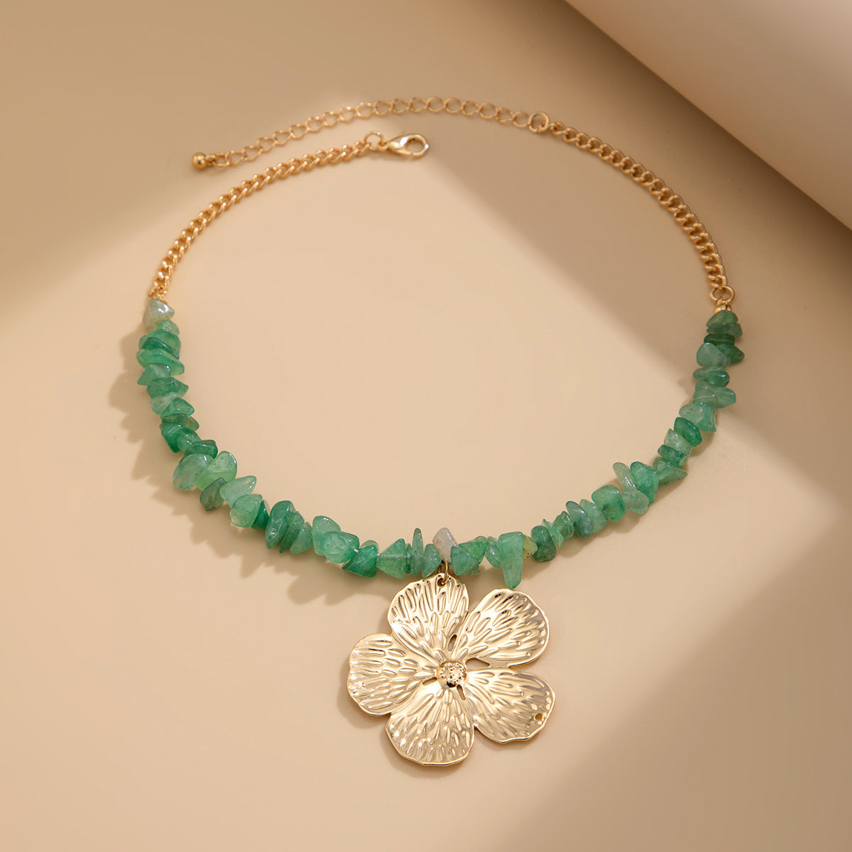 Asymmetrical Flowers Necklace For Women With Ferroalloy Chain And Alloy Pendant In Gold