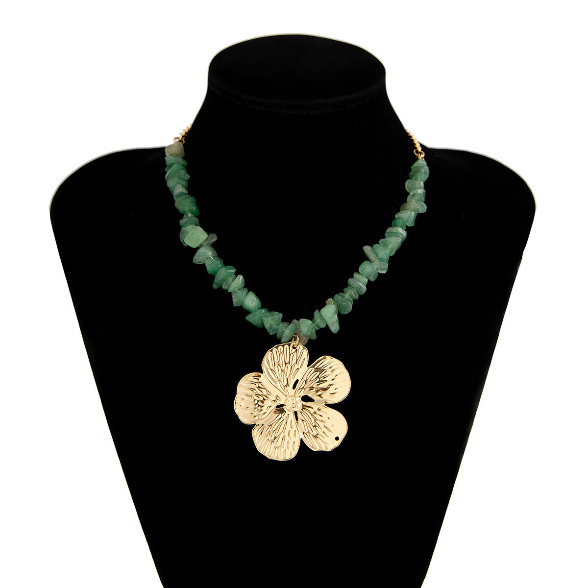 Asymmetrical Flowers Necklace For Women With Ferroalloy Chain And Alloy Pendant In Gold