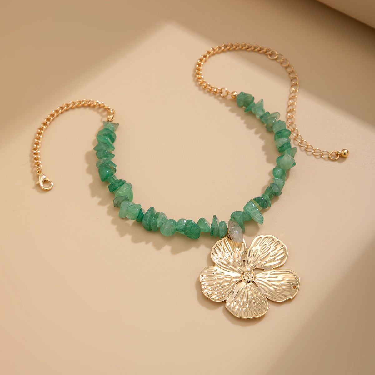 Asymmetrical Flowers Necklace For Women With Ferroalloy Chain And Alloy Pendant In Gold