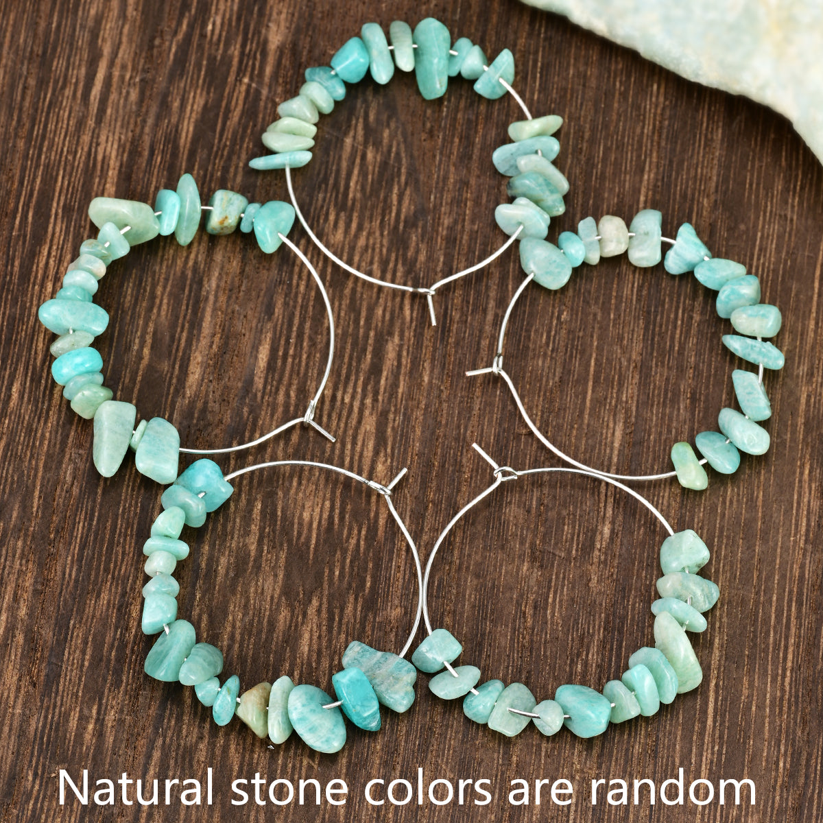 Bohemian Irregular Asymmetrical Hoop Earrings For Women With Natural Stone Amazonite And Alloy Ear Pins