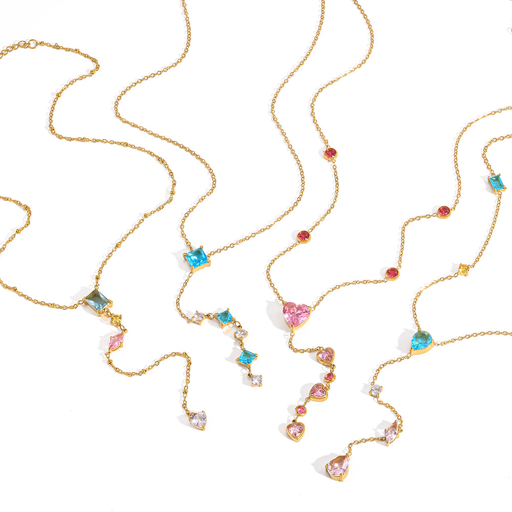 Geometric IG Style Necklace For Women In 304 Stainless Steel With 18K Gold Plated PVD, Zircon Inlay, Cable Chain