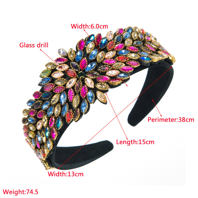 Baroque Style Round Jewelry Headband For Women With Green Glass Inlay