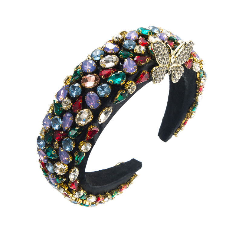 Butterfly Jewelry Headband For Women With Glass Inlay In Dark Blue, Perfect For Autumn
