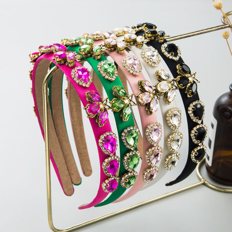 Baroque Style Bee Jewelry Headband For Women With Rhinestones In Rose Red