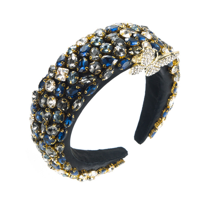 Butterfly Jewelry Headband For Women With Glass Inlay In Dark Blue, Perfect For Autumn
