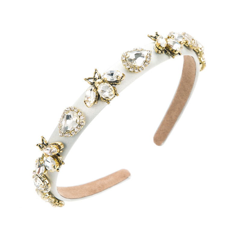 Baroque Style Bee Jewelry Headband For Women With Rhinestones In Rose Red