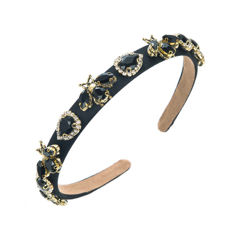 Baroque Style Bee Jewelry Headband For Women With Rhinestones In Rose Red