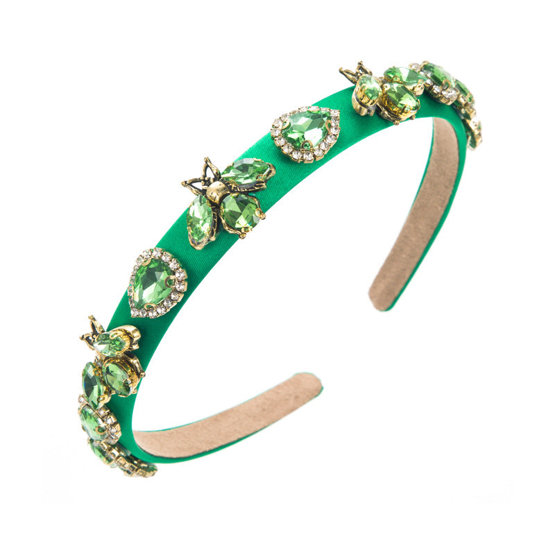 Baroque Style Bee Jewelry Headband For Women With Rhinestones In Rose Red
