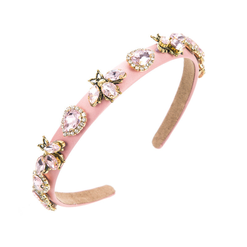 Baroque Style Bee Jewelry Headband For Women With Rhinestones In Rose Red