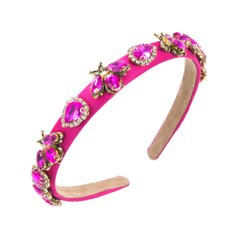 Baroque Style Bee Jewelry Headband For Women With Rhinestones In Rose Red