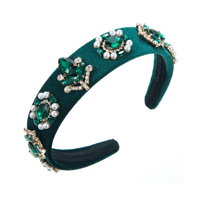 Baroque Style Pearl Jewelry Headband For Women With Glass Inlay In Dyed Black