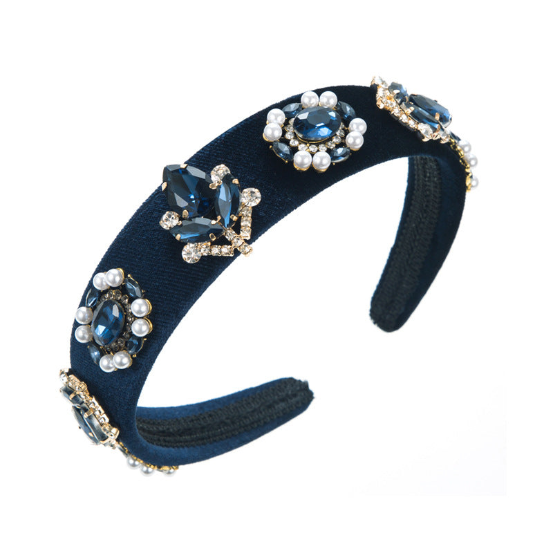 Baroque Style Pearl Jewelry Headband For Women With Glass Inlay In Dyed Black