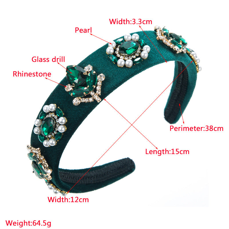 Baroque Style Pearl Jewelry Headband For Women With Glass Inlay In Dyed Black