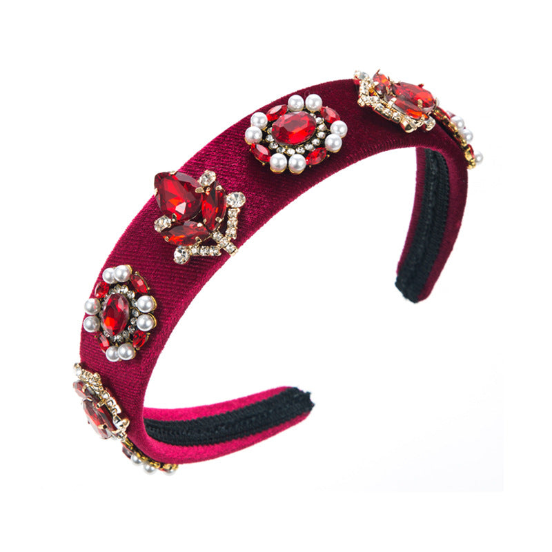 Baroque Style Pearl Jewelry Headband For Women With Glass Inlay In Dyed Black