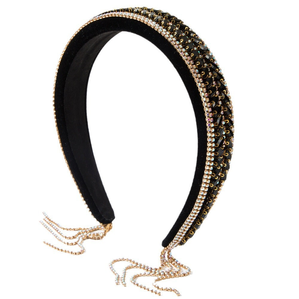 Ethnic Style Tassel Jewelry Headband For Women In Velvet Cloth With Rhinestones