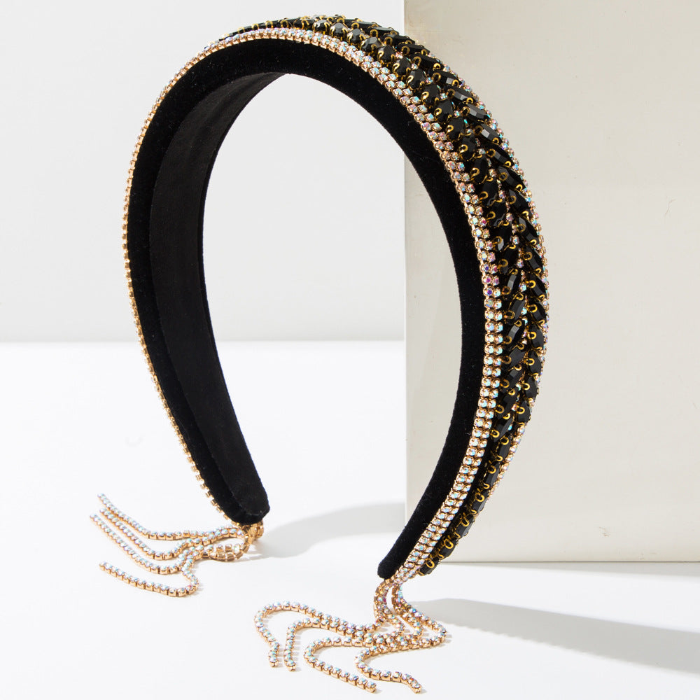 Ethnic Style Tassel Jewelry Headband For Women In Velvet Cloth With Rhinestones