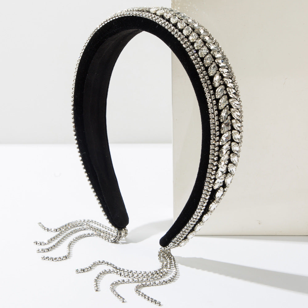 Ethnic Style Tassel Jewelry Headband For Women In Velvet Cloth With Rhinestones