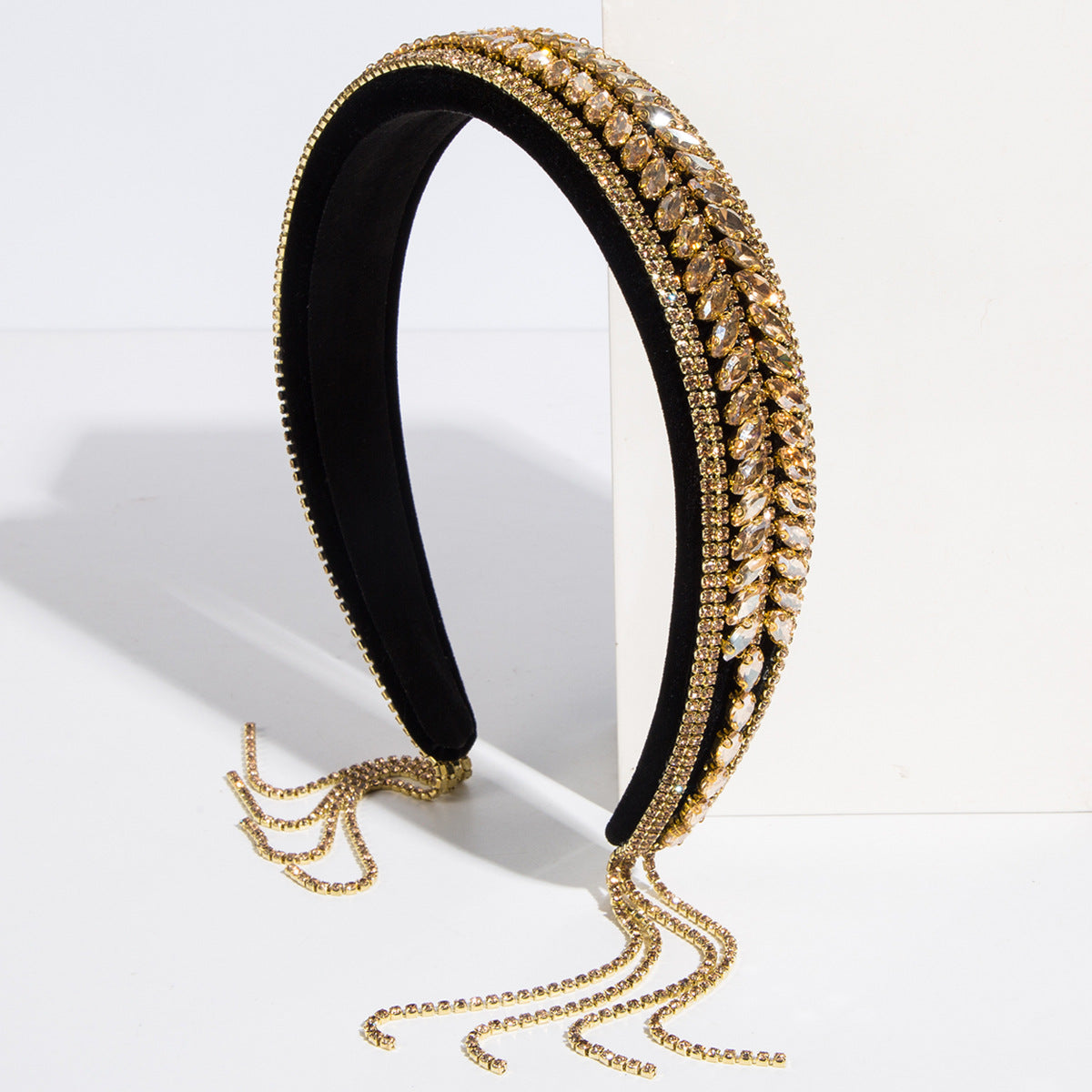 Ethnic Style Tassel Jewelry Headband For Women In Velvet Cloth With Rhinestones