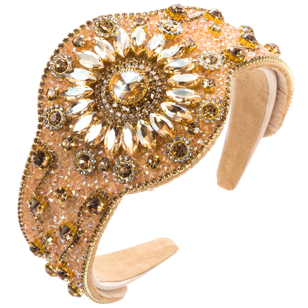 Baroque Style Jewelry Headband For Women With Rhinestones In Coffer Color