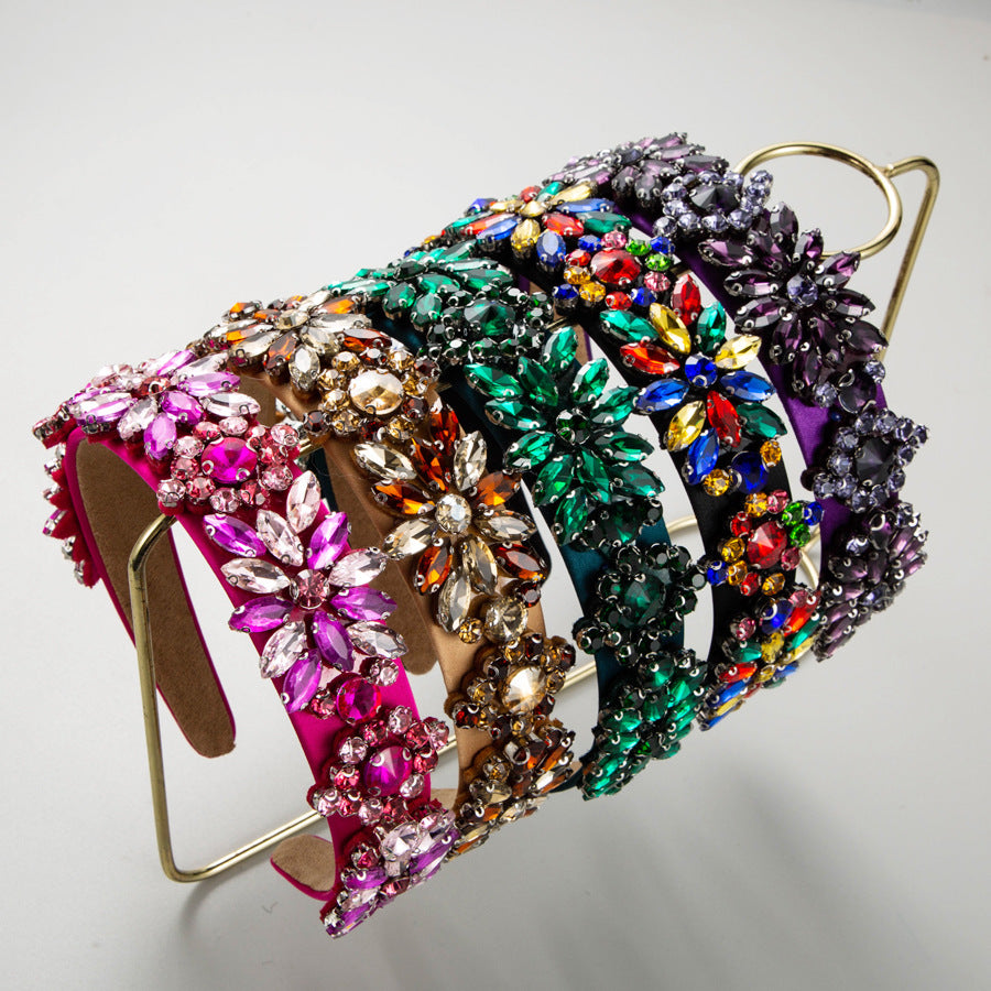 Elegant Geometric Jewelry Headband For Women With Green Rhinestones Inlay