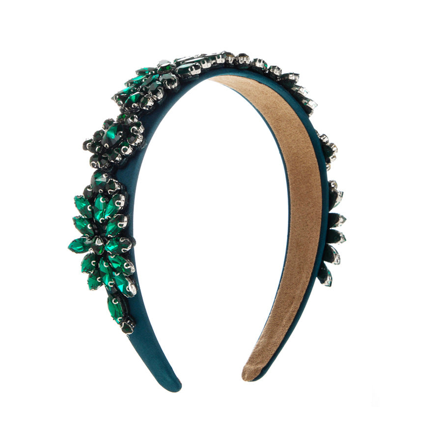 Elegant Geometric Jewelry Headband For Women With Green Rhinestones Inlay