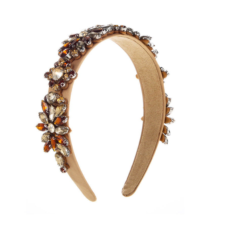 Elegant Geometric Jewelry Headband For Women With Green Rhinestones Inlay