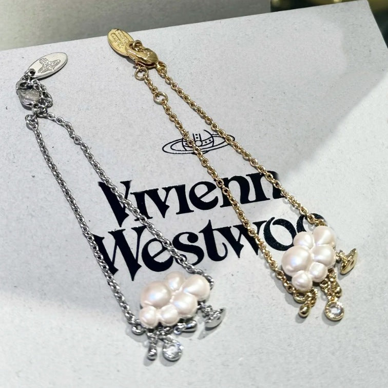 Baroque Style Flowers Necklace For Unisex In 925 Sterling Silver With Rhinestones On Cable Chain Jewelry Set