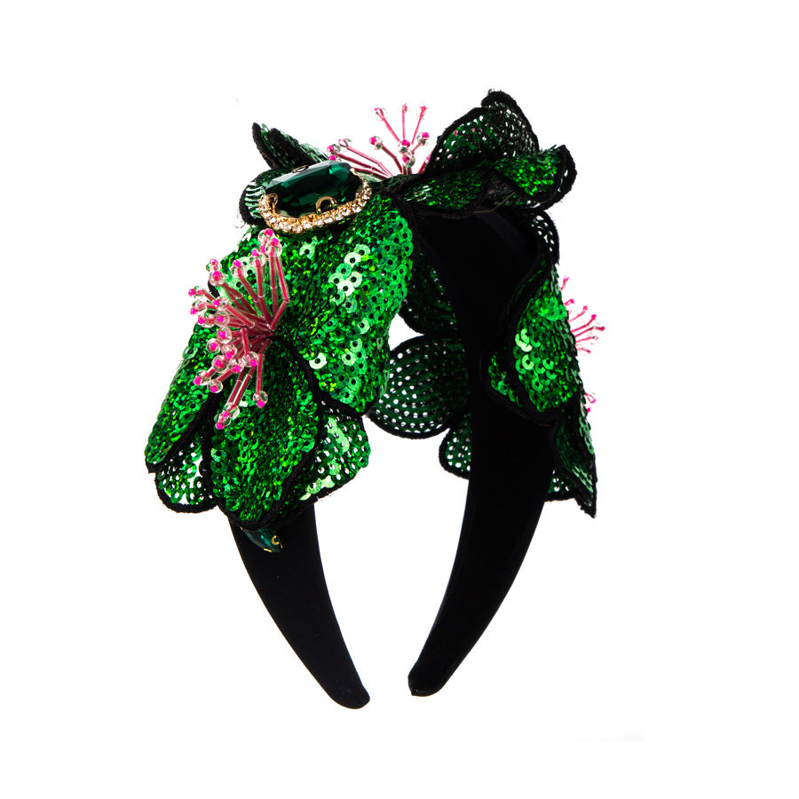 Baroque Style Jewelry Headband For Women With Rhinestones In Rose Red Featuring Elegant Flowers Design
