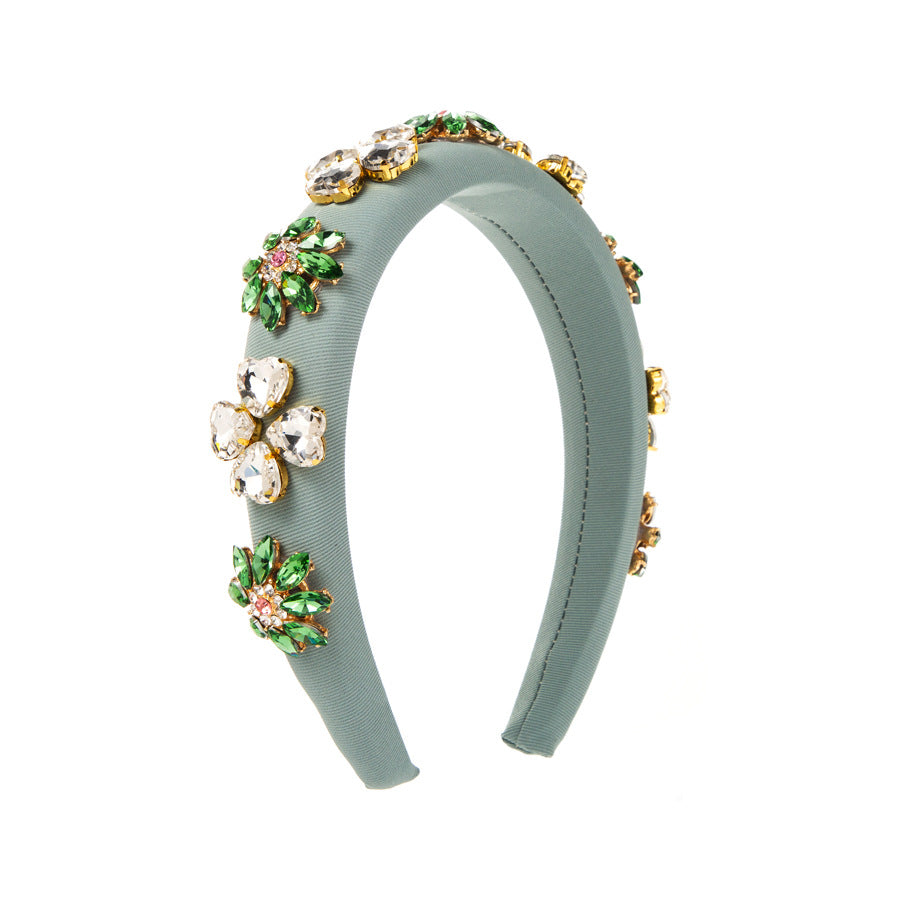 Heart Shape Baroque Style Hair Band For Women With Rhinestones In Dyed Black